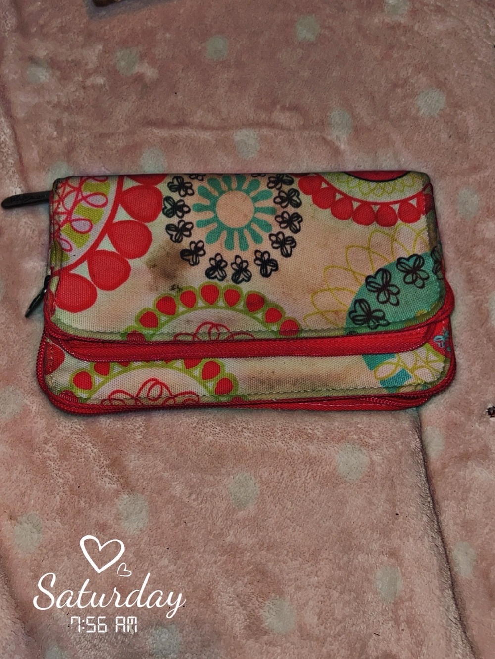 Multicolor Floral Canvas Wristlet Clutch - Red Trim